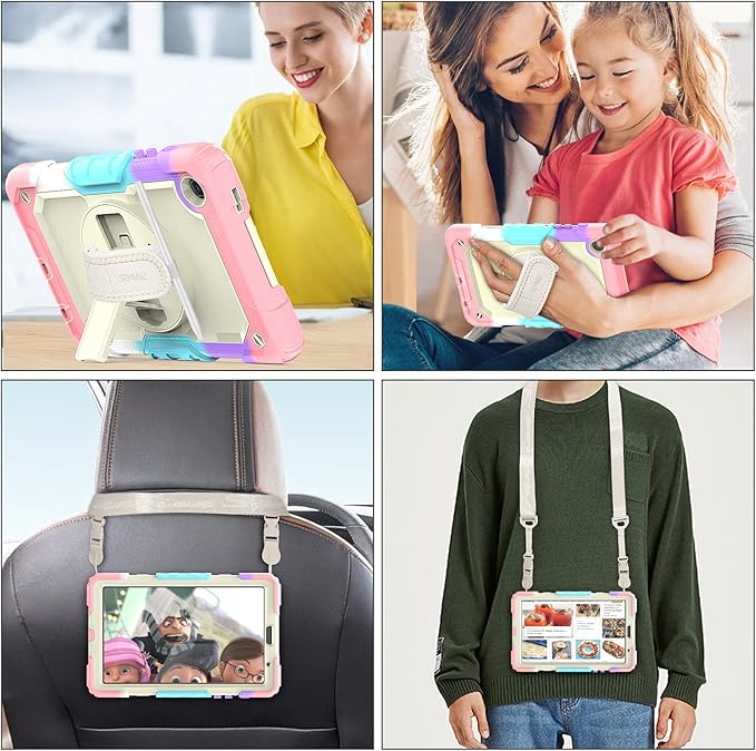 SEYMAC stock Case for Samsung Galaxy Tab A7 Lite 8.7'' with Screen Protector Pencil Holder [360 Rotating Hand Strap] &Stand, Drop-Proof Case for Samsung A7 Lite 2021 SM-T220/T225/T227, Yellowish/Pink