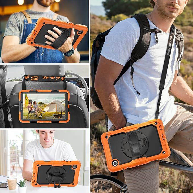 HXCASEAC Case for Samsung Galaxy Tab A9 8.7 Inch, Protective with Screen Protector/Hand Strap/Pen Holder, Sturdy Shockproof for Samsung A9 Tablet Case SM-X110 SM-X115 SM-X117 - Orange