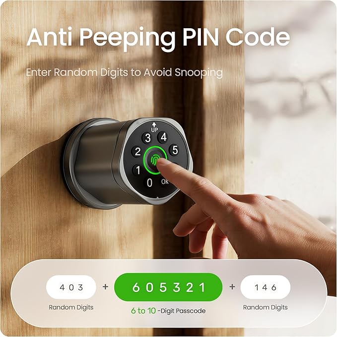 Leydebong 4-in-1 Smart Door Lock with Fingerprint and Keypad - Keyless Entry Electronic Lock with App Control - Easy Installation Smart Door Knob with Code in Gunmetal Gray