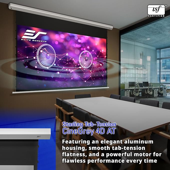 Elite Screens 110-Inch Motorized Projector Screen 16:9, CineGrey 4D at CLR/ALR, Acoustically Transparent, ISF Certified, Tab-Tensioned Electric Drop Down for Home Theater, STT110XHD4AT-E12