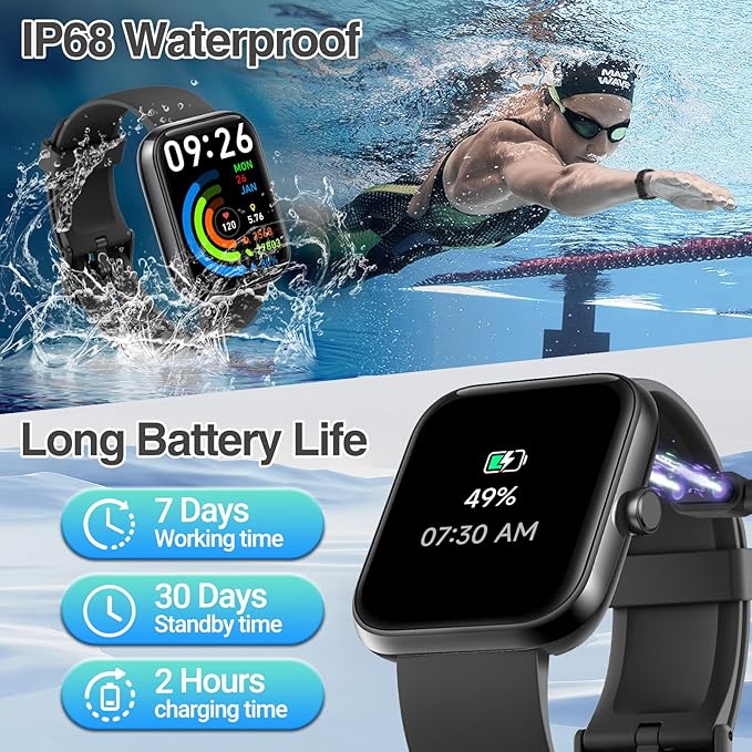 Smart Watch for Women Men with Bluetooth Call, Alexa Built-in Smartwatch, 1.83"DIY Dial Fitness Watch with Sleep Heart Rate Monitor, 110+ Sport Modes, IP68 Waterproof Watch Compatible with Android iOS
