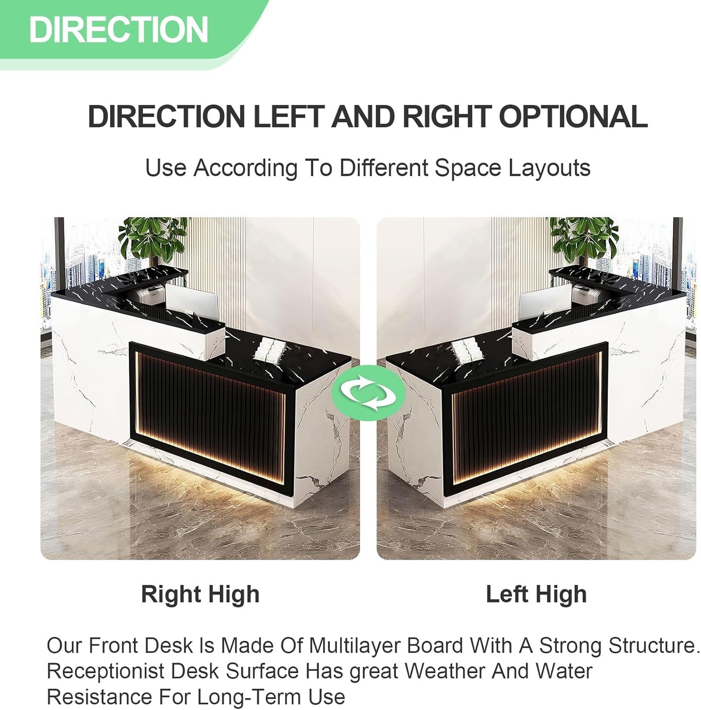 Modern Reception Desk with Counter and Drawer Office Front Desk with Cabinet Wooden Commercial Reception Table Checkout Counter for Retail Salon Lobby White and Black Left 63inch/160cm