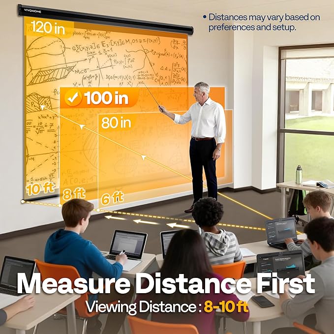 VIVOHOME 100 Inch 16:9 Pull Down Projector Screen, HD 4K Retractable Movie Screen for Indoor Home Theater and Office, Manual Projection Screen with Auto Locking (87W x 49H Inch Display Area)