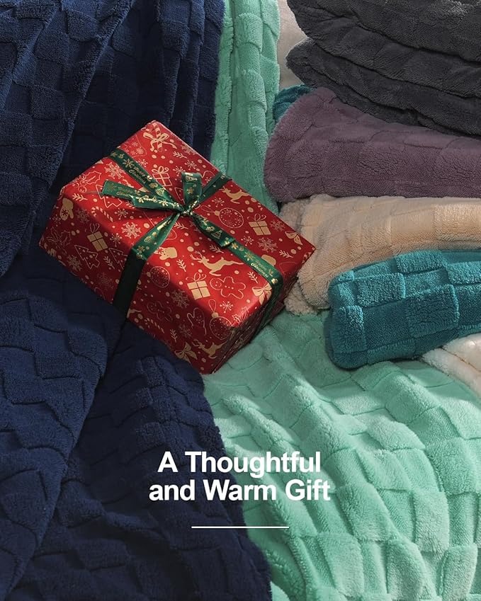 Pawque Super Soft Cozy Throw Blanket Twin Size for Couch Bed, Fluffy Sherpa Fleece Reversible Thick Warm Fuzzy Blanket for All-Season, 3D Checkered Jacquard Decorative Blankets, Sage Green, 60"x80"