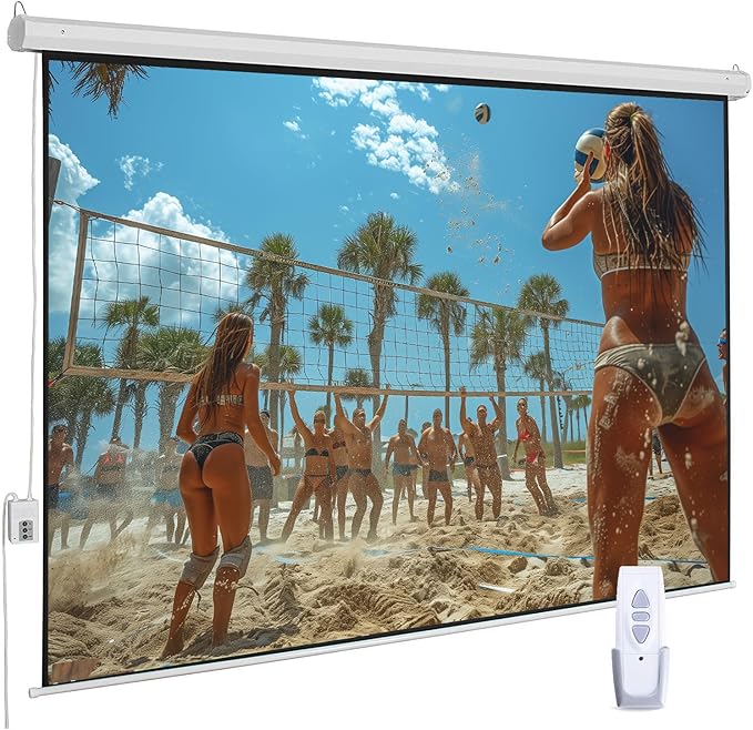 100" Motorized Projector Screen, Electric 16:9 Projector Screen with Remote Control, Indoor/Outdoor HD Movie Screen, Wall/Ceiling Mounted, Perfect for Home Office Theater TV, White