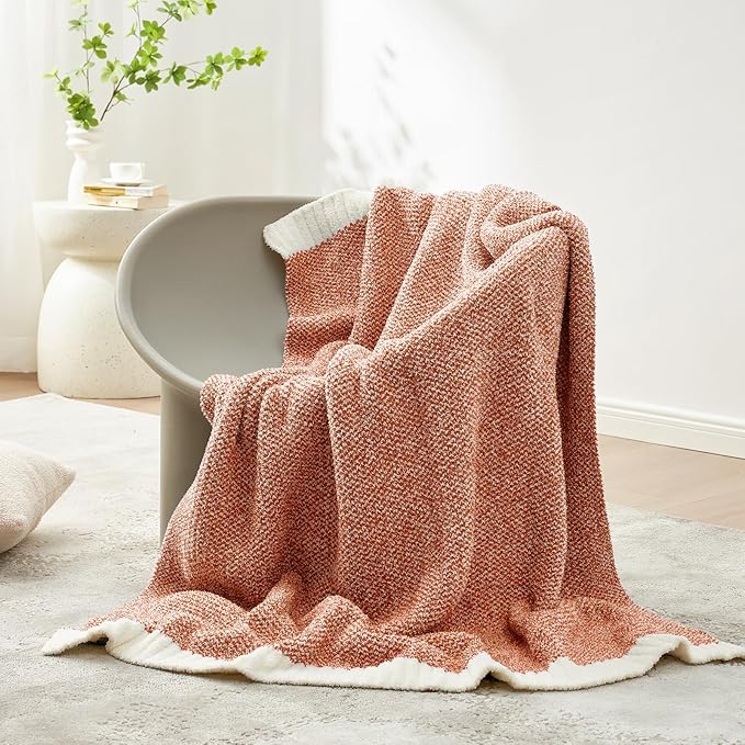 Snuggle Sac Orange Fall Throw Blanket for Couch, Oversized Throw XL Super Soft Warm Blankets Cozy Knit Fuzzy Throws for Sofa, Bed, Living Room, Heather Orange, 50x70 inches