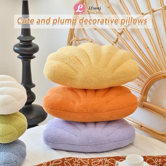 Seashell Throw Pillows, Shell Shaped Throw Pillows, 18 Inch Soft Home Decorative Pillow Plush Cushion for Bed Couch Living Sofa Room Decor Accent Throw Pillow (Lavender 18Inch)