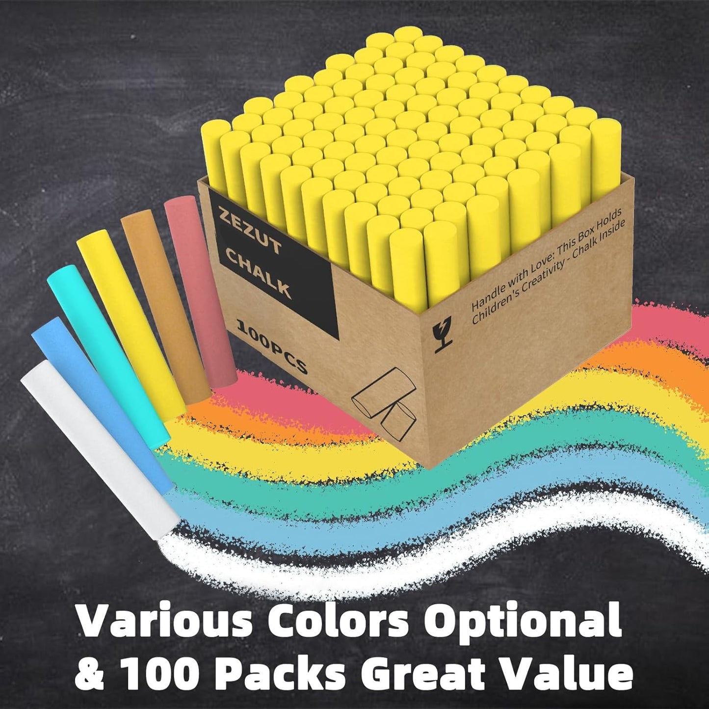 Yellow Chalk 100PCS, Low Dust Chalks Stick Bulk for Chalkboard Blackboard Non-Toxic
