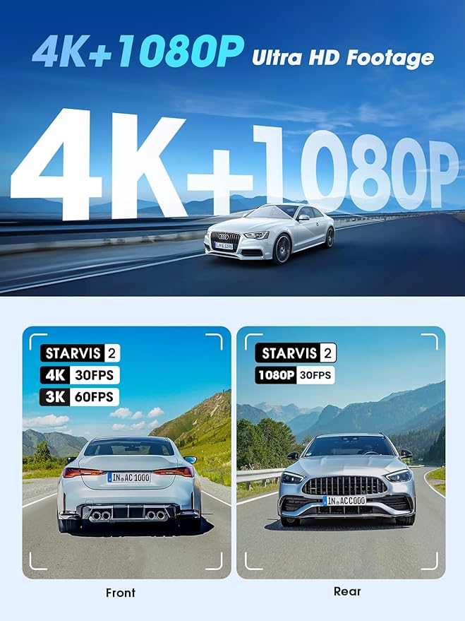 DDPAI 4K Dual Dash Cam Front and Rear, Dual STARVIS 2 IMX678 IMX662 Dashcam, Free 128G Card Included,Car Camera with 32G eMMC, 3K/60FPS, 5G WiFi GPS, 3" IPS, Night Vision, 24H Parking Mode, Z60 Pro