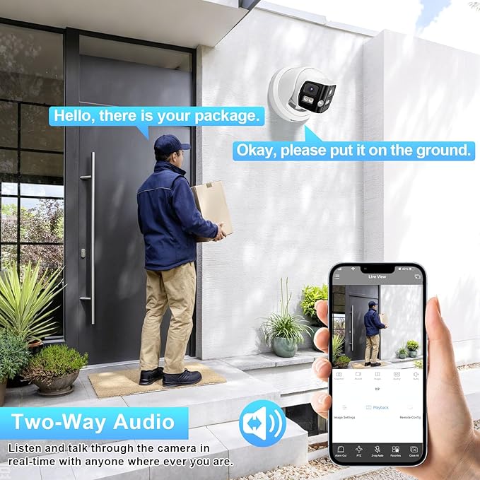 8MP Dual Lens IP PoE Camera, Outdoor Dome Security Dome Camera with 180° Panoramic View, Waterproof IP67, Light Color Night Vision, Two-Way Audio, Human/Vehicle Detection, IND8CD99G