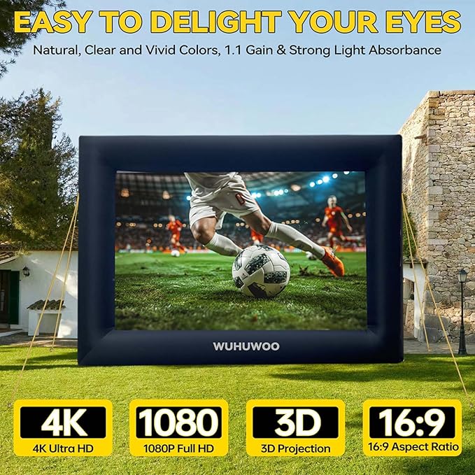 Inflatable Movie Screen Outdoor, 24FT Blow Up Projector Screen for Outside with Air Blower and Carry Bag, Support Front & Rear Projection Easy Set Up for Backyard Movie Night Pool Party