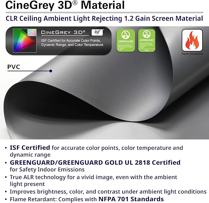 Elite Screens 158 inch CLR/ALR Projector Screen 16:9 4K, Standard Throw Projection, Edge Free Ambient Light Rejecting Grey for Indoor Movie Screen Home Theater - Aeon CineGrey 3D- AR158DHD3