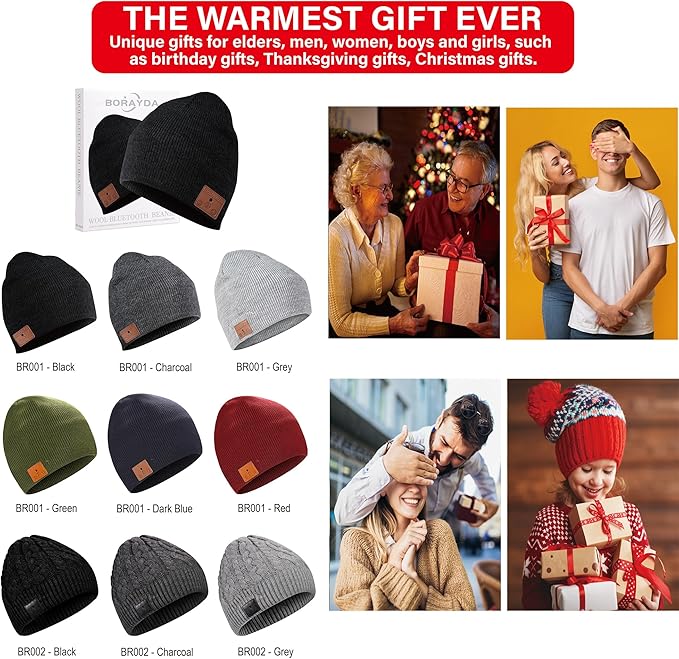 Merino Wool Bluetooth Beanie, HD Stereo,30 Hours Play Time,Built-in Microphone, Men's/Women's Christmas Electronic Gift (Black)