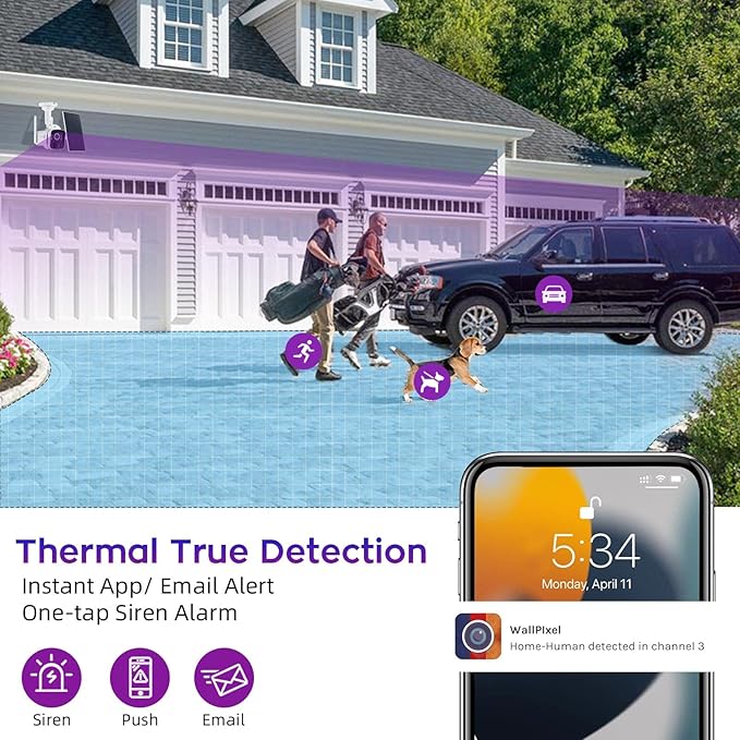 XMARTO 100% Wire-Free Solar Home Security Camera System Wireless, 4-Set 2K 4MP QHD CCTV Camera Kit with 4K 10CH Expandable WiFi NVR + 2PCS Wire-Free PTZ Solar Security Camera
