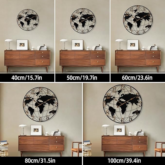 Oversizd Large Wall Clock - 32 Inch World Map Minimalist Modern Metal Silent Non-Ticking Battery Operated Wall Clocks for Living Room Office Farmhouse Home Decor