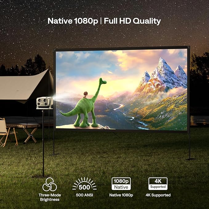 Aurzen BOOM mini Google TV Movie Projector with WiFi and Bluetooth, Voice Control, Family Mode, 20W Dolby Audio, Real-Time Focus, 4K Supported Smart Portable Home Theater Projector Outdoor, Green