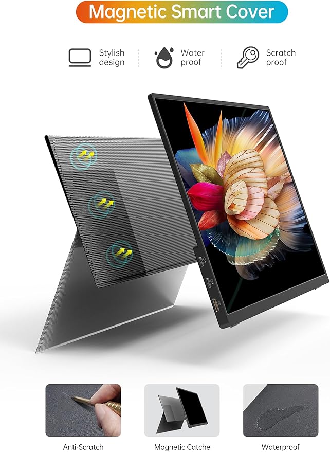 MNN Portable Monitor 14 inch FHD 1920 * 1200P USB C HDMI Ultra-Slim IPS Travel Display w/Speakers, HDR Plug&Play, External Monitor for Laptop PC, Phone,Mac(400cd/m² Brightness)