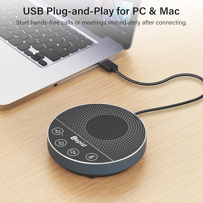 USB Speakerphone,Conference Microphone for Home Office, Omnidirectional Desktop PC Speaker with 360° Voice Pickup, Noise Cancelling, Plug & Play for Zoom/Teams/Skype, Webinar,Online Classes