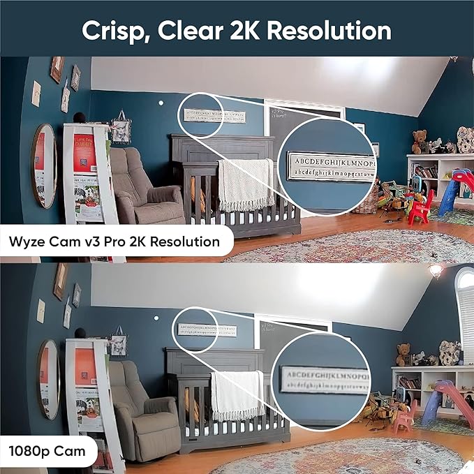 WYZE Cam v3 Pro Wired 2K Outdoor/Indoor Wi-Fi Camera for Home Security, Pet Baby Kids Elderly Monitoring, Edge AI, Color Night Vision, Spotlight Camera, Works with Alexa & Google Assistant, White