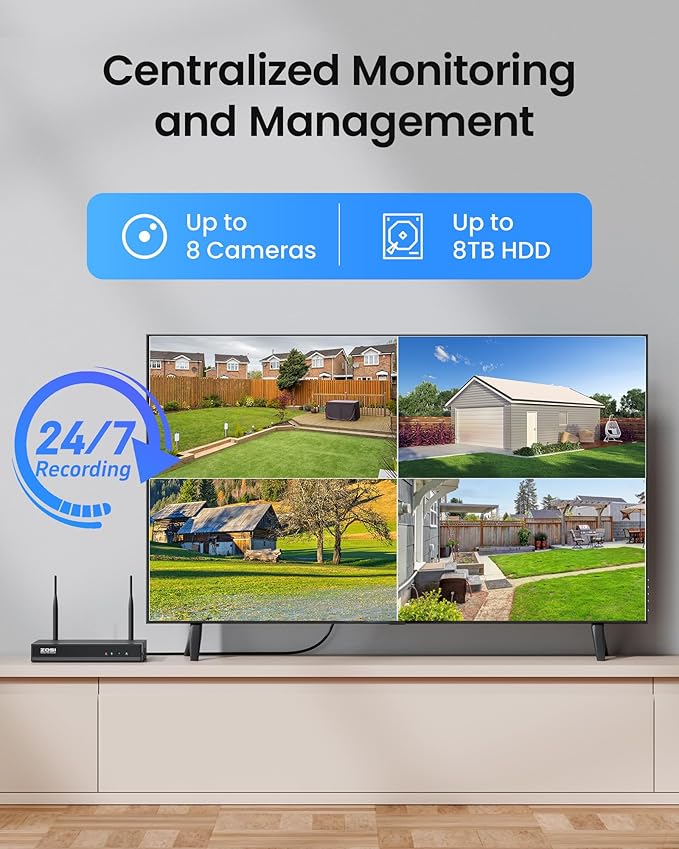 ZOSI 2K Wi-Fi 6 Security Camera System, 4PACK 3MP Plug-in WiFi Cameras Indoor Outdoor, Person Detection, Color Night Vision, 2 Way Audio, Light & Siren Alarms, Remote Monitoring, 8CH 4K NVR, 1TB HDD