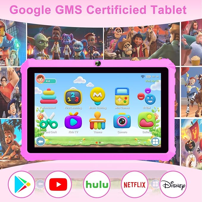 Kids Tablet 7 inch Toddler Tablet for Kids 3-7 32GB Android Tablets for Toddlers with Case WiFi Parental Control Dual Camera GMS Certified Toddler Learning Tablets Chritmas Gifts for Children (Pink)