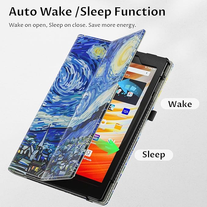 VORI Case for All-New Amazon Kindle Fire HD 10 Tablet (13th/11th Generation 2023/2021 Release) and Fire HD 10 Plus - Slim Folding Stand Folio Cover with Auto Wake/Sleep & Hand Strap, Starry Night