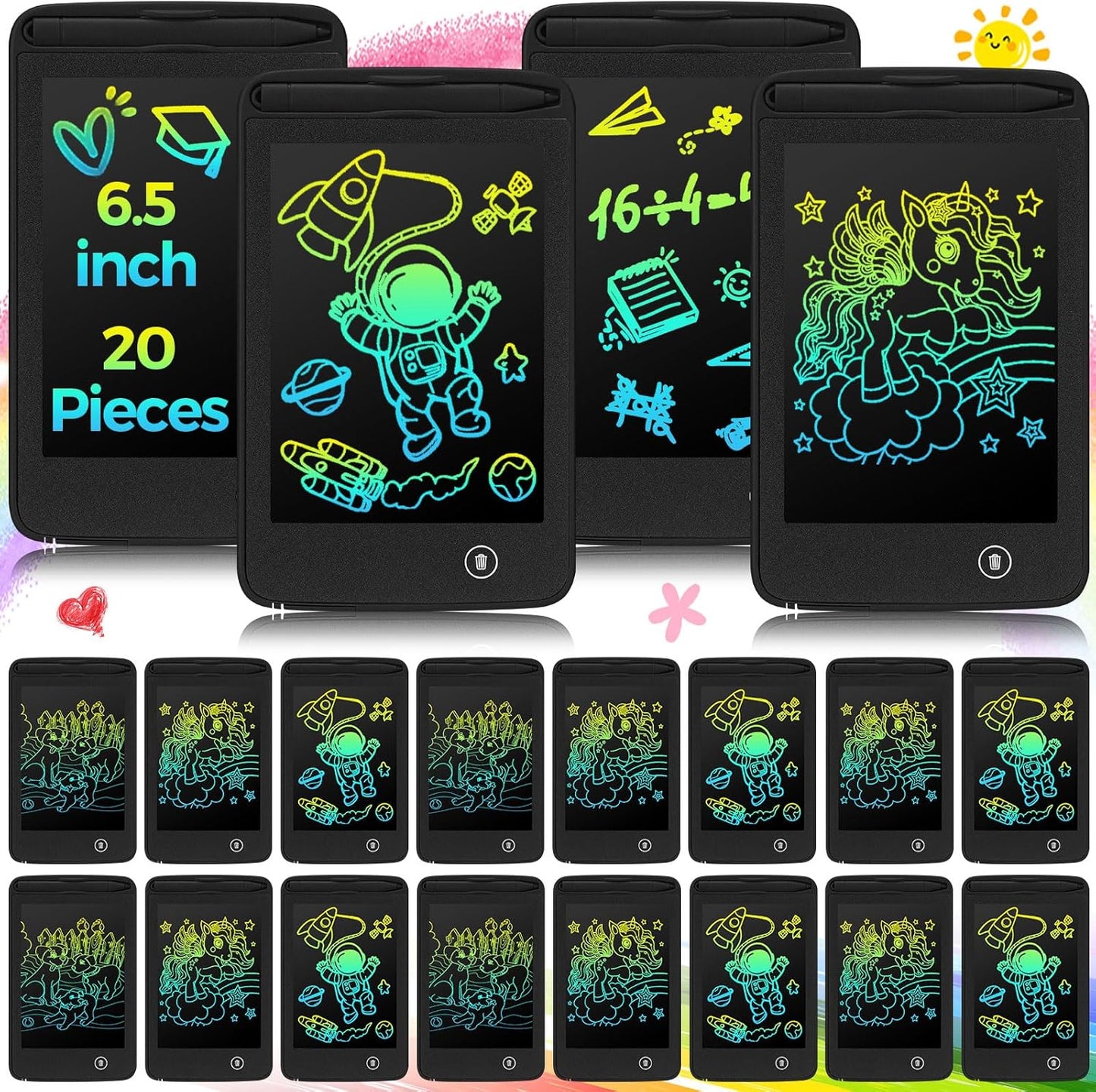 Zhehao 20 Pcs LCD Writing Tablet for Kids 6.5 Inch Colorful Doodle Board LCD Writing Board Kids Portable Electronic Drawing Board Erasable Drawing Pad Reusable Writing Pad for Kid (Black)