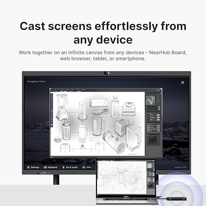 NearHub Board S Pro 86" 4K UHD Smart Board 16GB +128GB Windows 11 for Classrooms &Hybrid Work,Built-in 4K Camera+8 Mics+2 Speaker,Real-time Collaboration&Casting,Open App Ecosystem(Board+Wall Mount)