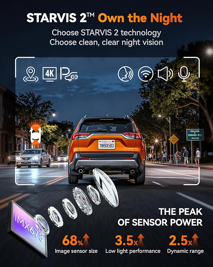 WOLFBOX X5 Duo 4K+2.5K Dash Cam Anti-Shake, 8MP STARVIS 2 IMX678 IMX675, Dual Car Camera Front and Rear, 5.8GHz Wi-Fi GPS, Included 64GB Card, Voice Control, Touch Screen, Parking Mode