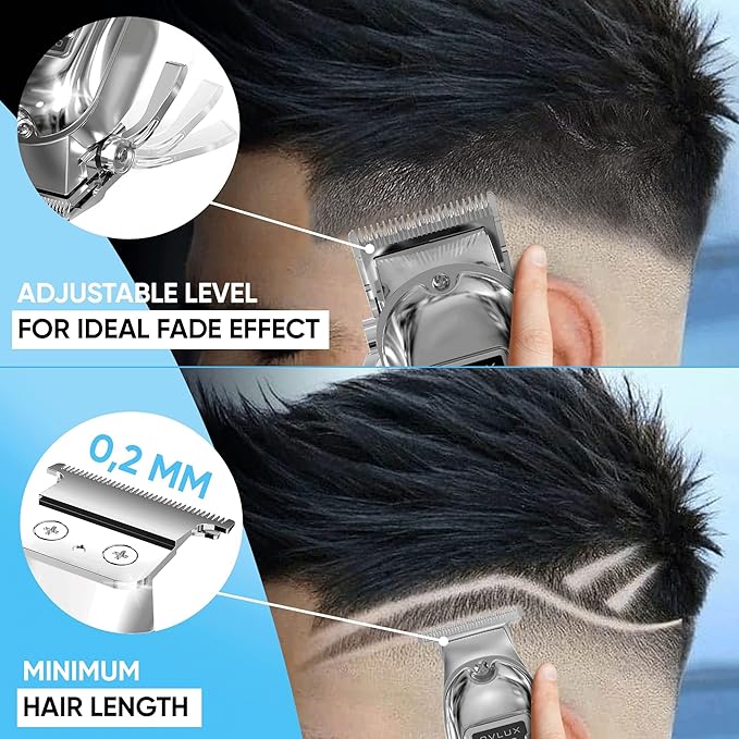 Full Metal Cordless Hair Clippers and Trimmer Professional Set for Men - Rechargeable Clippers for Hair Cutting, Beard T-Blade Trimmer for Men, Haircut Machine for Self Cutting & Grooming Kit