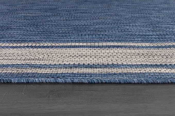 Beverly Rug Large Outdoor Rug 10x14 Modern Bordered Area Rugs for Indoor and Outdoor Patio Deck Porch Garden Waterproof Weather Sun Resistant Washable Outside Carpet (10 x 14 Navy)
