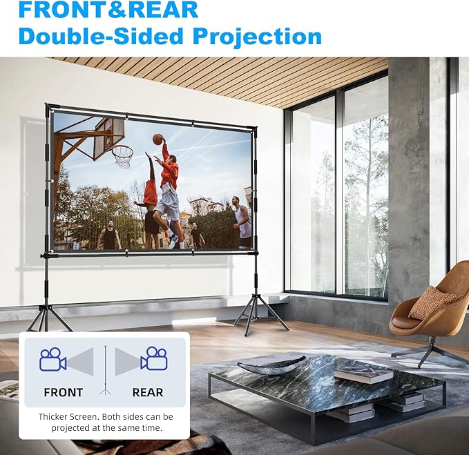 Projector Screen, 120-Inch Outdoor Projector Screen with Stand,16:9,4K Ultra HD,1080P,3D Compatible,Portable Outside Screen with Carrying Bag