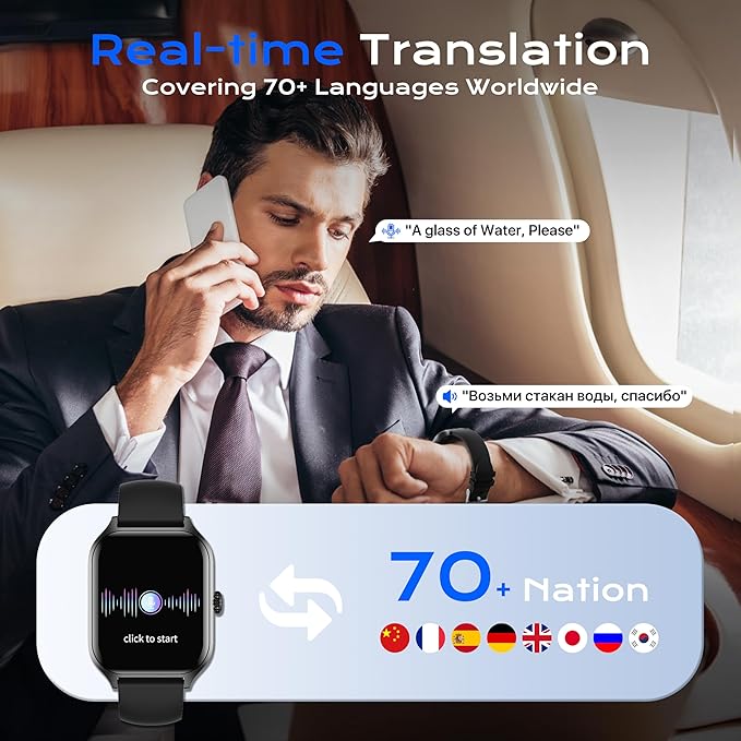 ChatGPT AI Translation Smart Watch, AMOLED Display Fitness Tracker, Fitness Watch,Watches for Man and Women,Titanium Alloy IP68 Waterproof, Multi-Sport Modes, Compatible with Android & iOS,Black