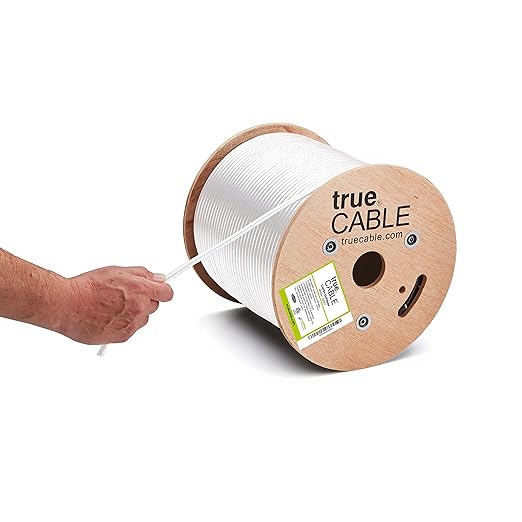 trueCABLE Cat5e Outdoor, Unshielded UTP, 500ft, UV Resistant, CMX Rated, White, 24AWG Solid Bare Copper, 350MHz, PoE++ (4PPoE), ETL Listed, Bulk Ethernet Cable