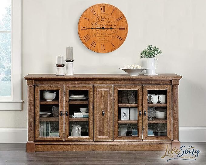 LifeSong Milestones Personalized 70th Anniversary Engraved Cherry Wall or Desktop Clock for Living Room Bedroom, Kitchen, Office, New Home, Couples Gift 12 Inch Diameter (Faith Hope Love)