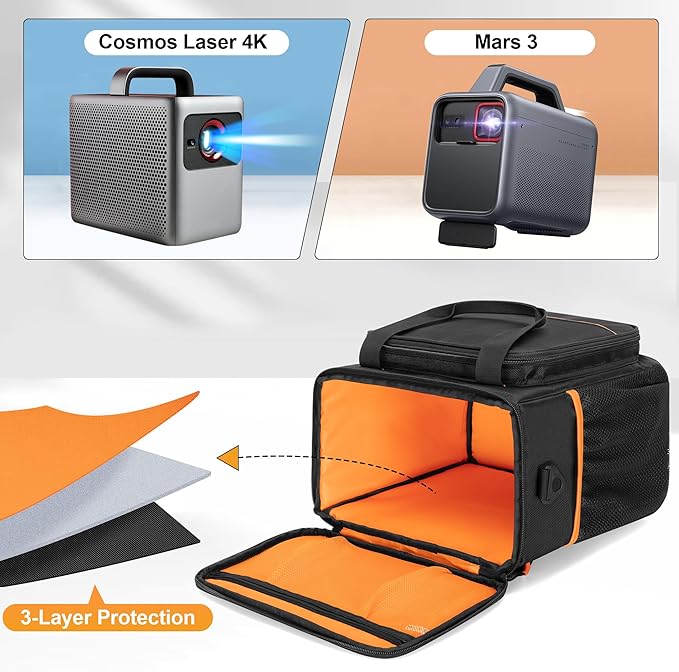Travel Carrying Case Compatible with Nebula Mars 3/Cosmos Laser 4K/SE, Projector Storage Case Bag with Accessories Pockets(Patent Design)