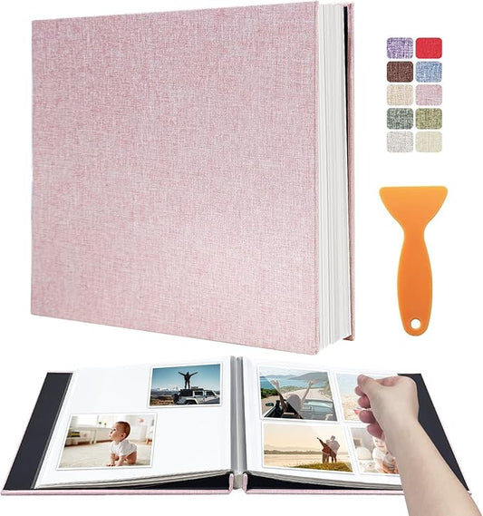 Large Photo Album Scrapbook, Holds 4x6, 8x10 Pictures, Self-Adhesive Pages for Baby, Wedding, Travel & Family Memories, Includes Metallic Pen & Scraper, Light Pink DIY Memory Book for Gifts