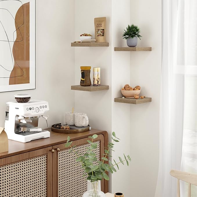 Fun Memories Floating Shelves for Wall - 7.5 Inch Square Shelves with Invisible Brackets, Small Wall Shelf for Living Room, Bathroom, Bedroom, and Kitchen Decor，Grey Set of 3