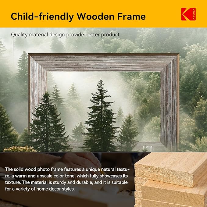 KODAK Wooden WiFi Digital Picture Frame, 32G 10.1 Inch Digital Photo Frame 1280x800 HD IPS Touch Screen, Auto-Rotate, Share Photos and Videos via KODAK App, for Friends and Family