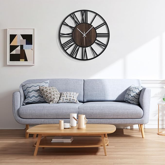 Large Wall Clock for Living Room Decor, 16 Inch Non Ticking Silent, Battery Operated Modern Vintage Oversized Wall Clock for Bedroom Kitchen