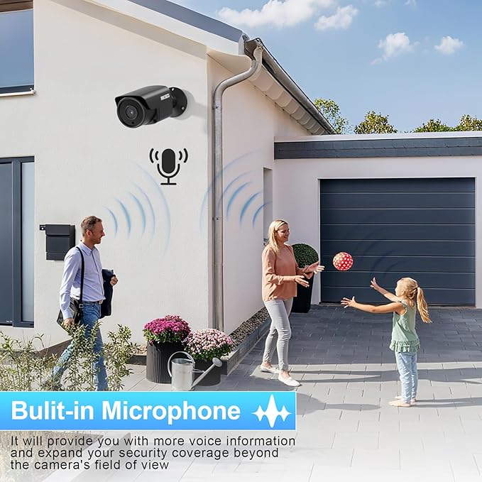 8MP Bullet IP PoE Camera, Surveillance Security Camera, Outdoor Waterproof lP67, Built-in Mic, Night Vision 100ft, 2.8mmLens Wide Angle 110°, Human and Vehicle Detection, INB8BR37E-B (Black)