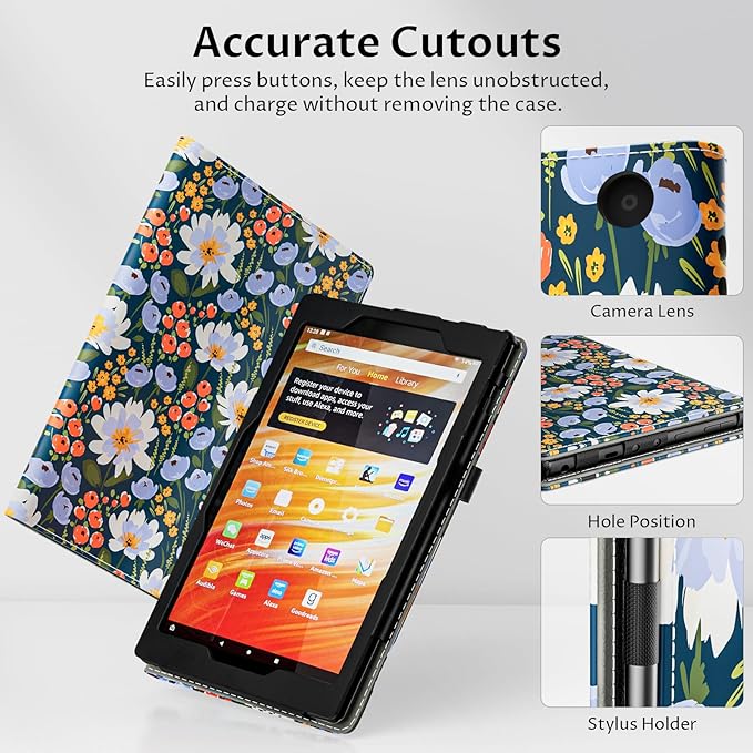 VORI Case for All-New Amazon Kindle Fire HD 10 Tablet (13th/11th Generation 2023/2021 Release) and Fire HD 10 Plus - Slim Folding Stand Folio Cover with Auto Wake/Sleep & Hand Strap, Floral Bloom