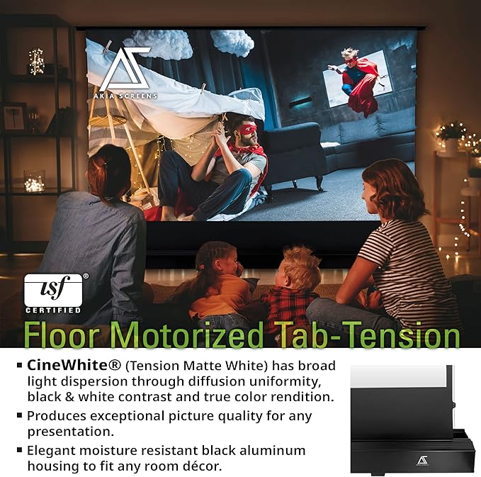 Akia Screens 102 inch Motorized Floor Rising Projector Screen, Pull Up Tab-Tension CineWhite 4K 8K HDR Home Theater Movie Screen for UST Short Throw, Remote Control, AK-FMT102UH2-X