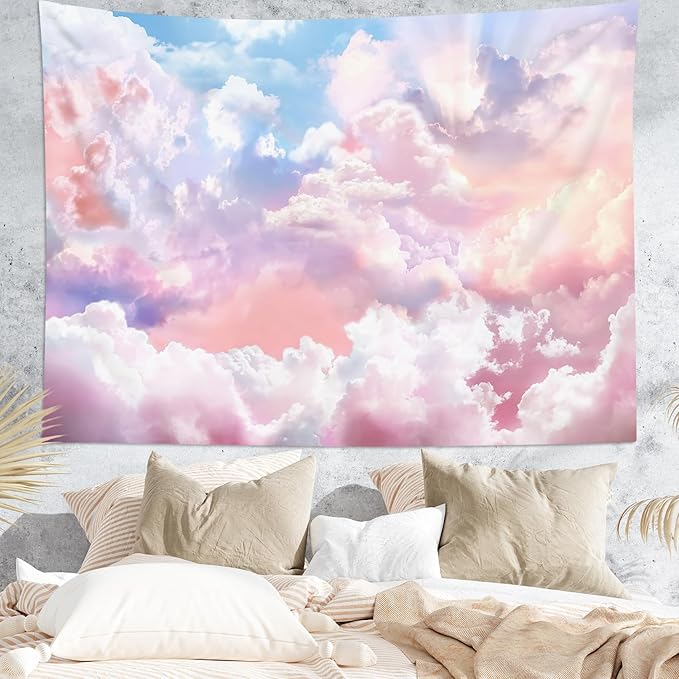 HVEST Pink Cloud Tapestry Colorful Abstract Clouds Natural Landscape Tapestries Wall Hanging for Bedroom Living Room Teen Dorm Indie Decor Poster Blanket,80x60 Inches