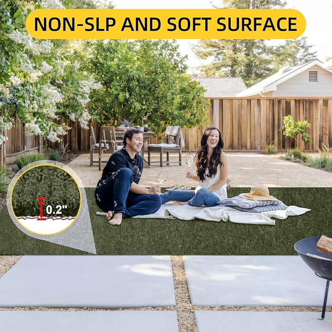 Marine Carpet,6 FT x 14 FT Olive Green Indoor Outdoor Carpet 0.2" Thick with Water-Proof TPE Backing, Non-Slide for Home, Patio, Porch, Deck