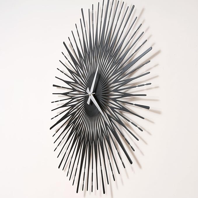Sun Rays Wall Clock, Large Metal Decorative Wall Clock, Modern Minimalist Wall Decor (Black, Small)