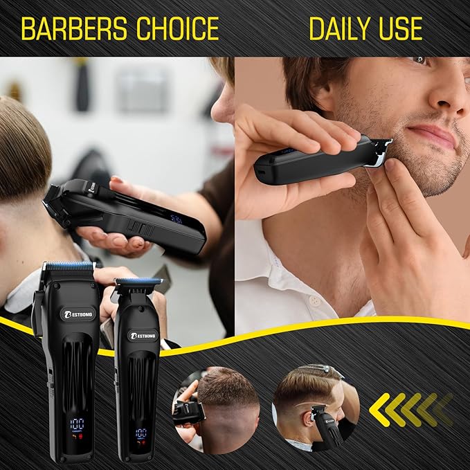 BESTBOMG® Professional Hair Clippers for Men, Professional Barber Clippers and Trimmer Set, Mens Cordless Hair Clipper for Barbers Haircut Kit Fade, BS-808A (Black)