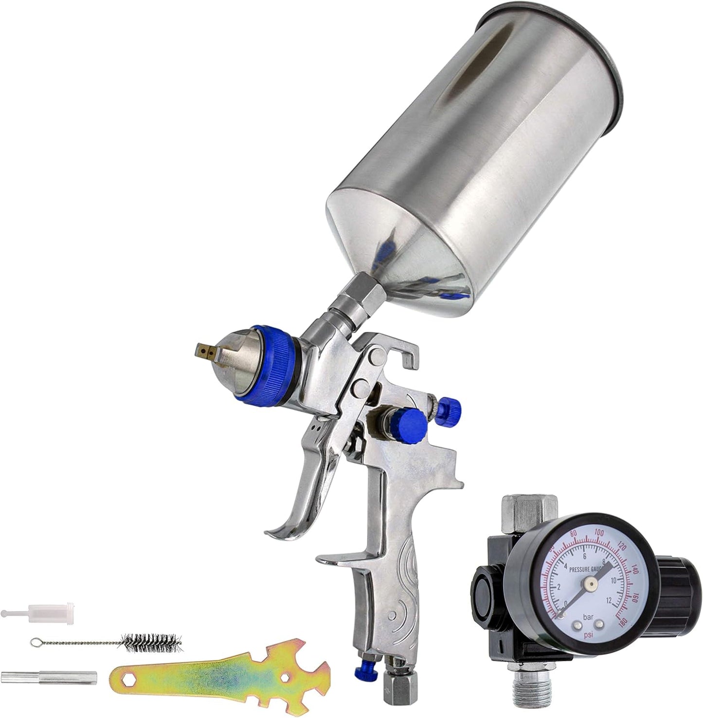TCP Global Professional HVLP Spray Gun 1.5mm - Gravity Feed Auto Paint Gun Kit for Basecoat, Clearcoat, Primer - Spray Guns Paint Sprayer with Air Compressor Regulator (G6600-13)