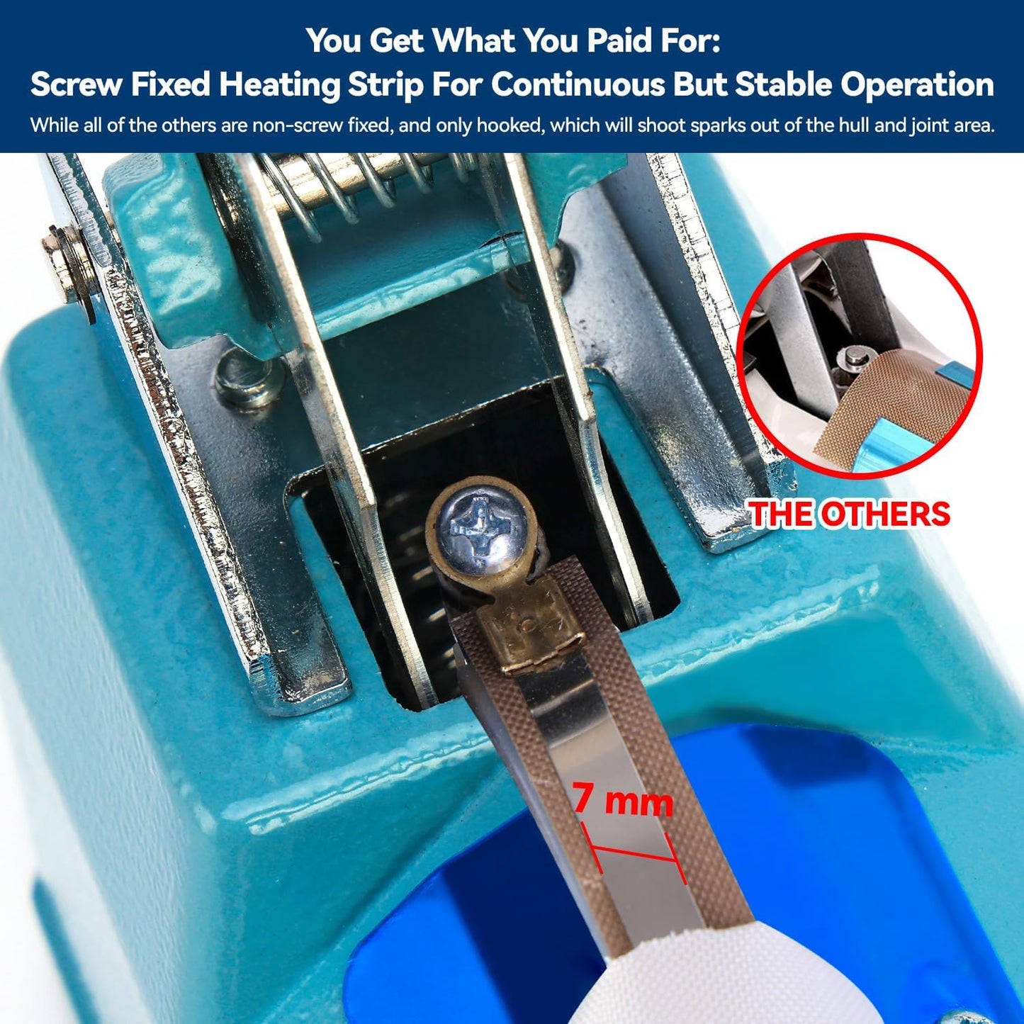 Sealer Pro, Patented 12inch Impulse Heat Bag Sealer, 7mm Sealing Width Poly Bag Seal Machine, 2 Replacement Kits 2 Fuses Included, Blue