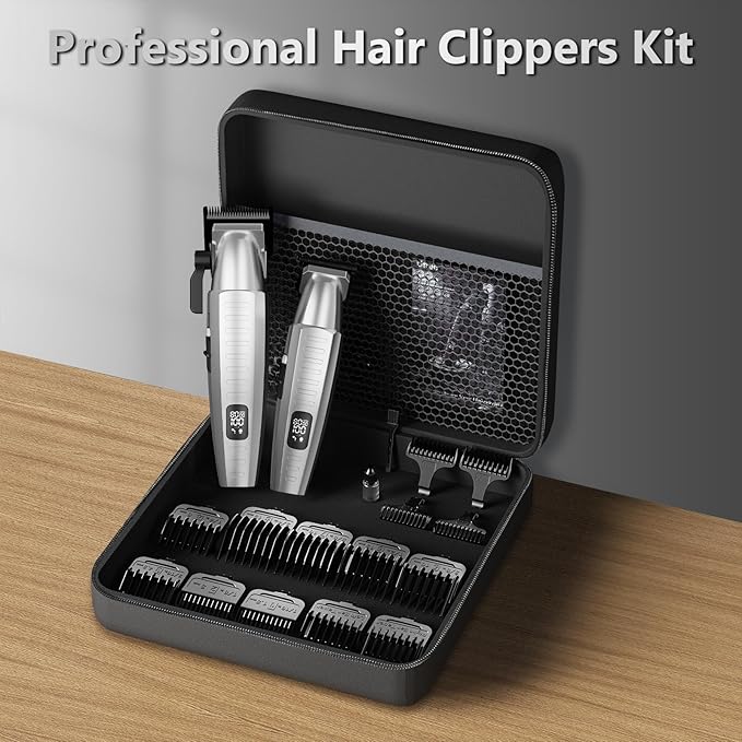 Ufree Professional Hair Clippers for Men with Bag, Mens Clippers and Trimmers Set, Barber Clippers Set, Electric Beard Trimmer, Gifts for Men, Silver